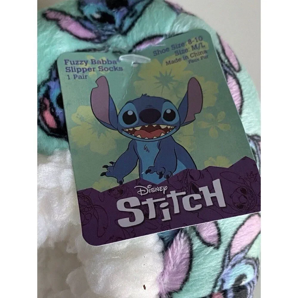 Disney Stitch Slipper Cozy Socks Disney Fuzzy Babba Faux Fur Women’s Sz 8-10 NEW